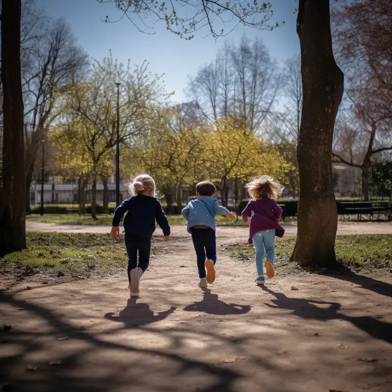 3 kinderen rennen in het park.