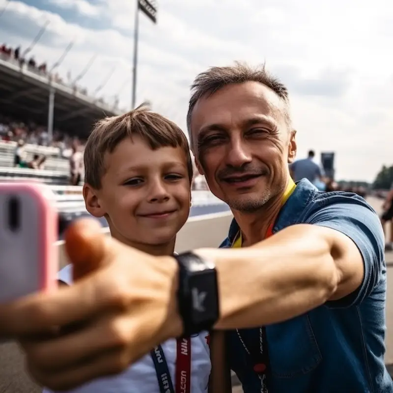 Vader en zoon maken een selfie.