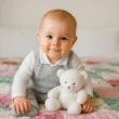 Een baby met een knuffel
